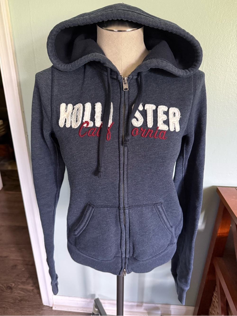 Hollister Y2K Weathered Blue Logo Full Zip Hoodie Size Small
